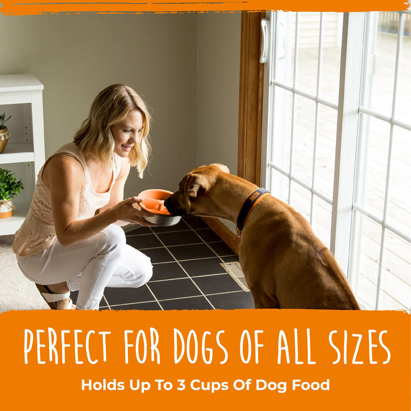Mighty Paw Slow Feeder Dog Bowls | Interactive Dog Bowl Slow Feeder - Silicone Dog Puzzle Feeder Insert - Dog & Cat Slow Feeder Bowl - Medium Dog Slow Feeder Bowl for All Sized Breeds! (7" x 2") Orange - PawsPlanet Australia