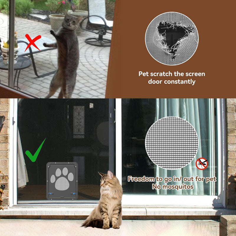 Enjoying Pet Screen Door 8"×10.2" Inner Door Size, Cat Doors with Replacement Magnetic Flap Lockable Doggy Screen Door, Black 8"×10.2" - PawsPlanet Australia