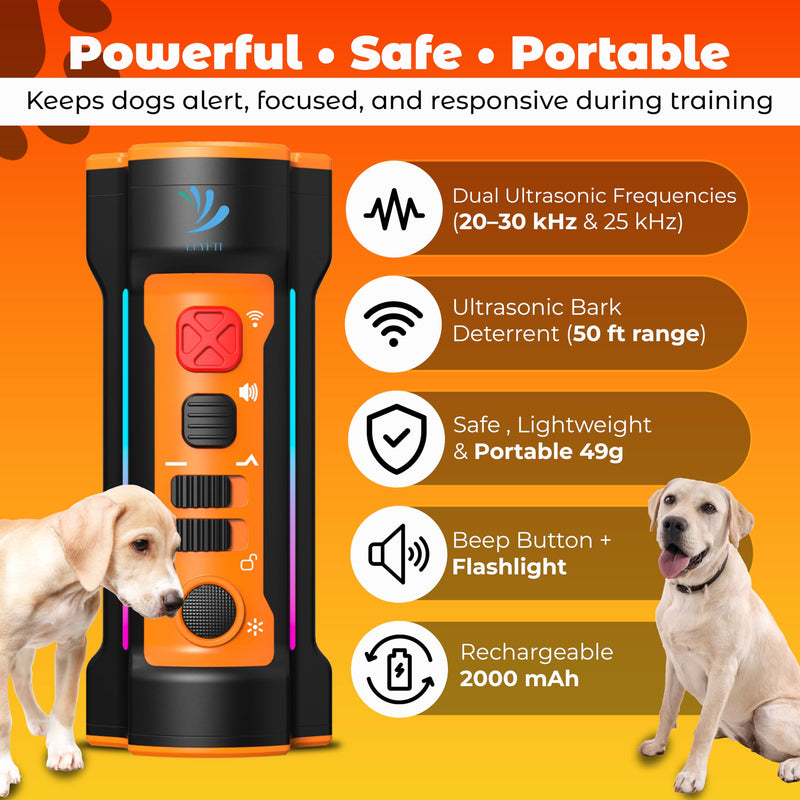 Ultrasonic Dog Bark Deterrent Device, 3x Training Modes 50ft Range with Flash Light & Comb, Stop Barking Dog Deterrent Device for Neighbors Dogs, Anti Barking Puppy Training Tool for Indoor Outdoor