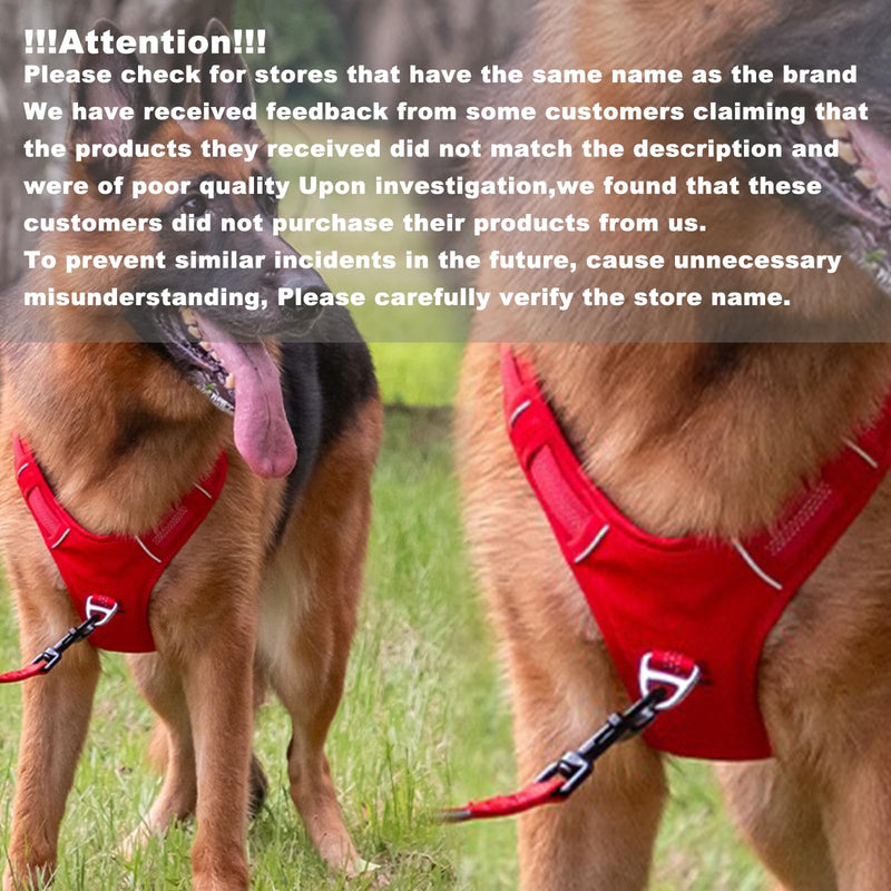 No Pull Dog Harness for Large Dogs, Adjustable, Reflective Breathable Padded Vest with 2 Metal Leash Clips and Handle for Control or Car Seatbelt Use, Red, L - PawsPlanet Australia