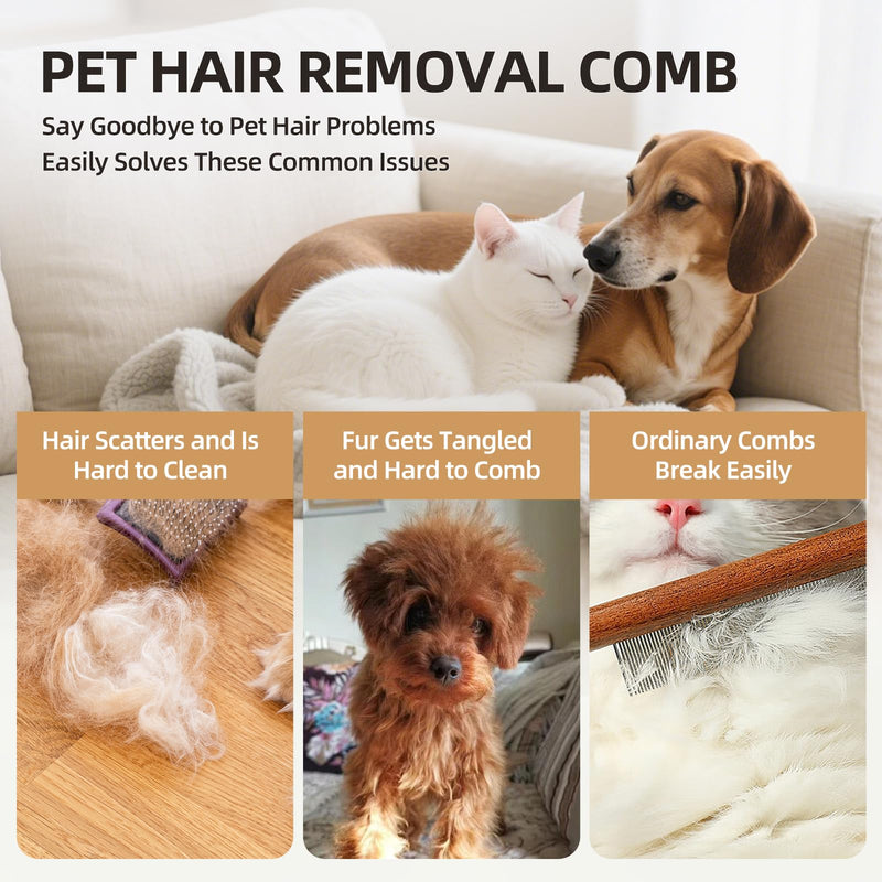 Pet Grooming Combo Tool for Cats and Dogs, Deshedding and Dematting Rake with Metal Comb forDetangling Long, Matted Fur (White) White
