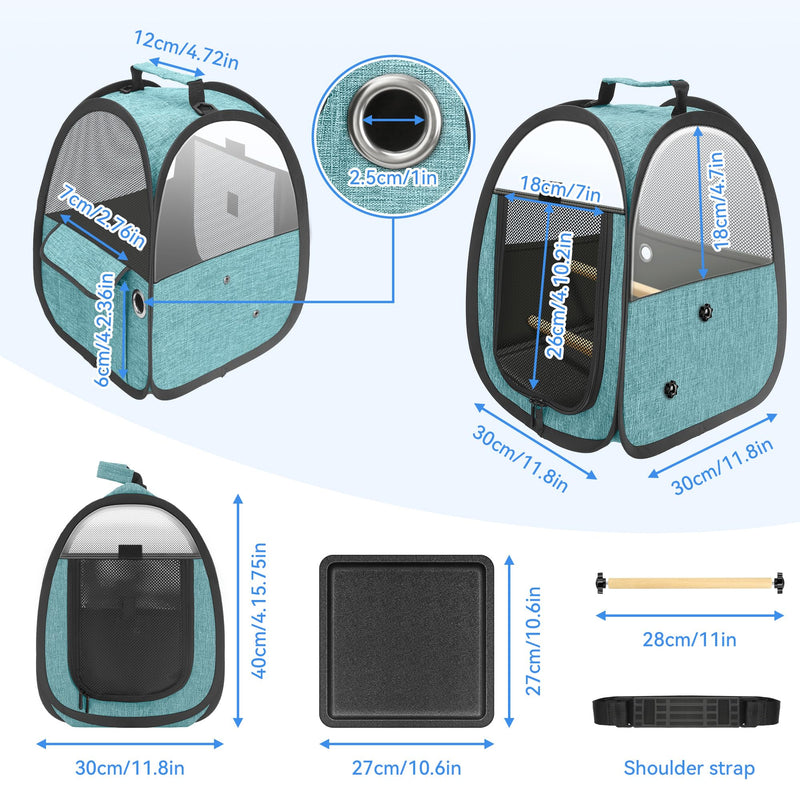 Akinerri Birds Travel Carrier, Small Bird Travel Bag, Transparent Breathable Travel Cage Bird Parrot Carrier, Include Perch and Bottom Tray Blue - PawsPlanet Australia