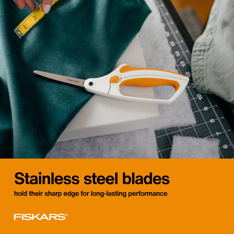 Fiskars Easy Action Scissors, No. 8, Spring-Assisted & SoftGrip Bent Handle Reduces Hand Fatigue, Precision Stainless Steel Blades for Clean Tabletop Cutting, Ambidextrous Design, Stainless Steel Bent Handle Stainless Steel