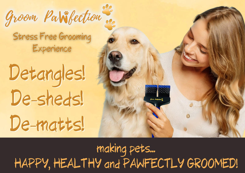 Slicker Dog & Cat Grooming Brush with Dual-Flex Head – Flexible Deshedding Tool & Finishing Comb for Tangle-Free Grooming | Ideal for Poodles, Doodles, Labradoodles, Cockapoos & Cats Blue