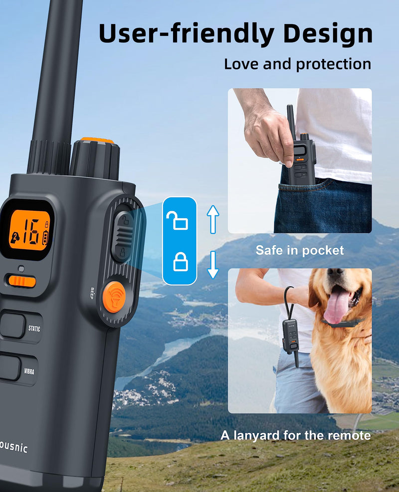 Bousnic Dog Shock Collar with Remote - [New Edition] 4000FT Dog Training Collar for Large Medium Small Dogs (8-120lbs) Waterproof Rechargeable E Collar with Beep, Vibration, Safe Shock (Grey) Grey