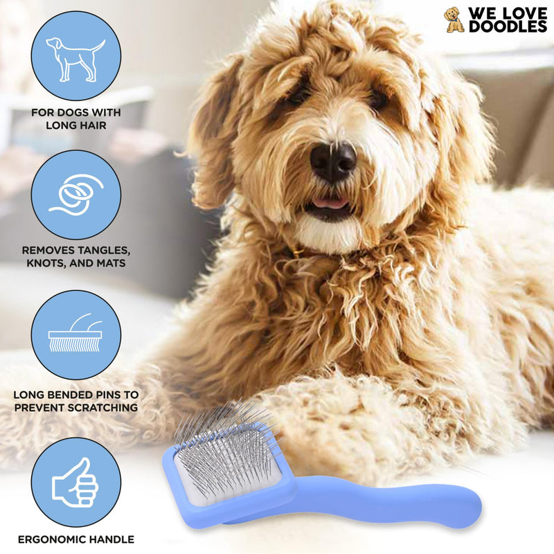 We Love Doodles Dog Slicker Brush for Grooming Pet Hair - Best Brushes For Poodle & Golden Doodle - Long Haired Brush For Dogs - Goldendoodle Long Pin Brush For Dematting (Extra Small) - PawsPlanet Australia