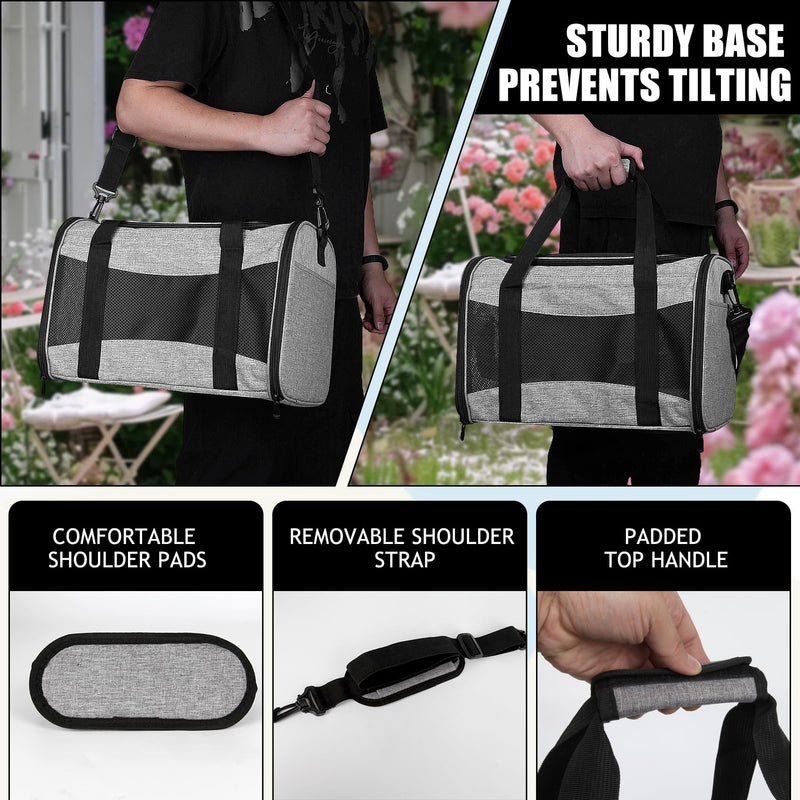 Pet Carrying Case - Dog and Cat Carrier Soft-Sided Bag, Airline Approved for Travel Up to 15 Lbs, Collapsible for Medium and Small Pets (Grey&Black, 17 * 11 * 11) grey&black 17*11*11 - PawsPlanet Australia