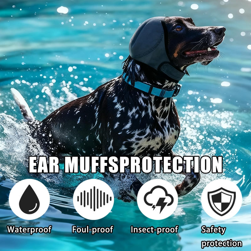 Dog Snood Swim Ear Protectors,Dog Ear Cover for Anxiety Relief,Waterproof Adjustable Cat Dog Shower Wrap,Quiet Dogs Calming Hood Ear Head for Anxiety Relief,Swimming,Grooming (Gray, M)
