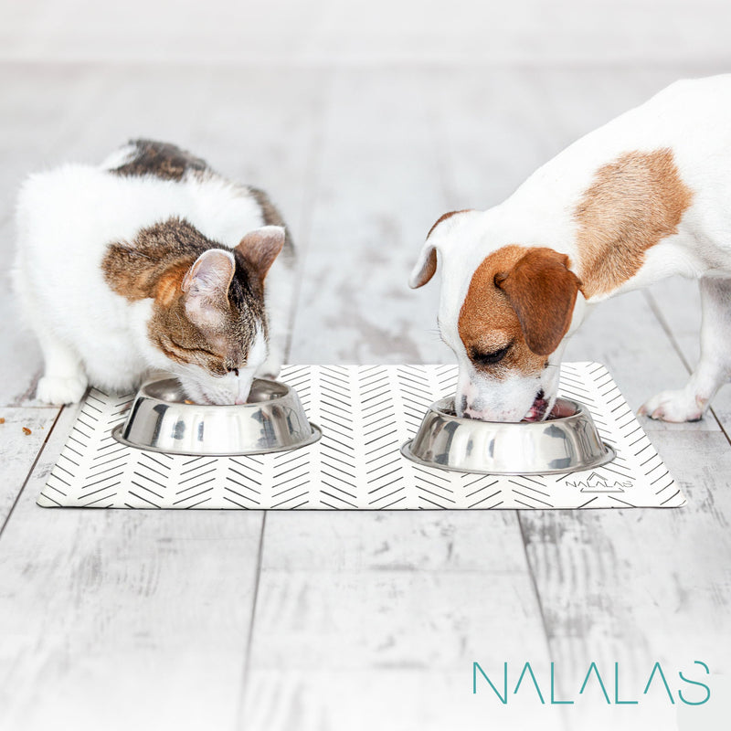 NALALAS Dog and Cat Mat for Dish, Food, Water Bowls | Stainproof, Washable & 100% Waterproof, Anti Slip, Non-Slip Food Placemat for Pets | Vegan Leather & Non Toxic | Easy to Clean | Size 12" x 18" SMALL 12" x 18" Mud Cloth - PawsPlanet Australia