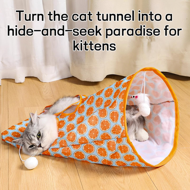 2 Pcs Cat Tunnel Bag Cat Play Tunnel Toy Self Play Interactive Cat Toy Crinkle Paper Collapsible Cat Drill Bagwith Plush Ball for Indoor Cats Hedgehog + Orange - PawsPlanet Australia