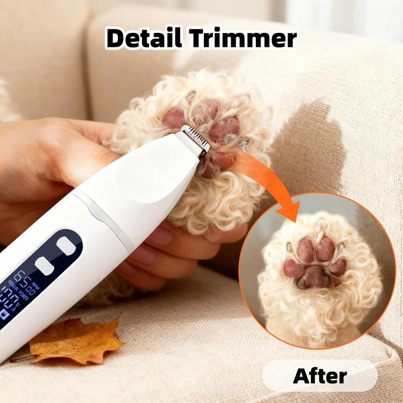Dog Grooming Kit Hair Clipper with LCD Display - Low Noise Pet Hair Trimmer, Dog Nail Grinder Clippers for Grooming, Rechargeable Cordless Waterproof Paw Trimmer for Cats and Other Pets Silver