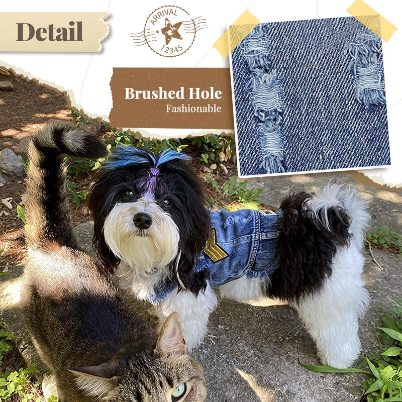 Cool Blue Dog Jean Jacket Small Pet Outfits Dog Clothes for Small Medium Dogs Cats Boys Girls Pet Vest Denim Coats Puppy Shirts Doggy Costume Clothing for Shih tzu Chihuahua Yorkie Teacup L（Suggest 9-12 lbs） Blue print