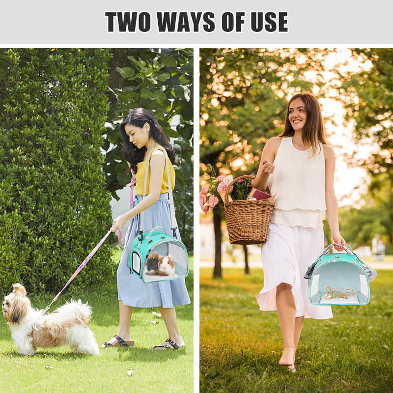 Small Animal Carrier Bag, Upgraded Portable Guinea Pig Carriers, Transparent Hamster Carrying Case, Reptile Rat Rabbit Bearded Dragon Hedgehog Carrier Bag for Travel, Hiking, Walking, Outdoor (Green) Green