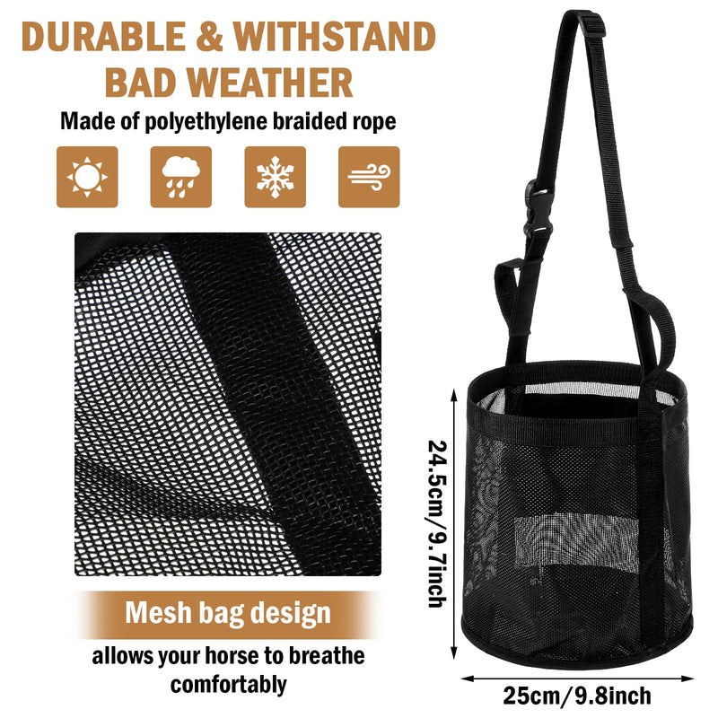 2 Pcs Horse Feed Bag Comfort Breathable Mesh Feed Bucket Heavy Duty Feed Bag with Adjustable Strap and Waterproof Bottom for Horse Feeding Supplies Muzzle Feed Bag, Medium (Black) - PawsPlanet Australia
