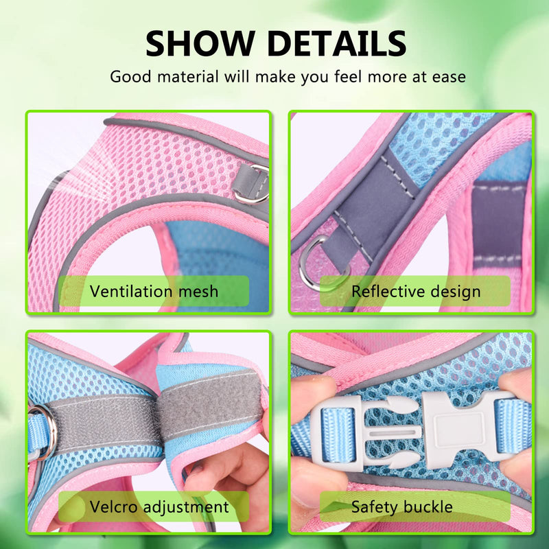 PETCUTE No Pull Dog Harness,Breathable Reflective Adjustable Dog Harness with Buckle,Lightweight,Front Clip Puppy Vest Harness with Sturdy Metal D-Ring,Easy Control for Outdoor Walking S Pink+Blue - PawsPlanet Australia