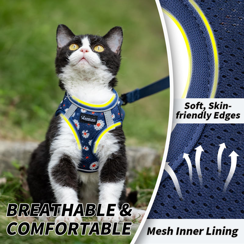 Soft Mesh Cat Harness and Leash Set for Walking,Escape Proof No Choke Step in Kitten Vest Harness,Reflective Ajustable Puppy Vest for Traveling Blue M (Chest:15"-17")