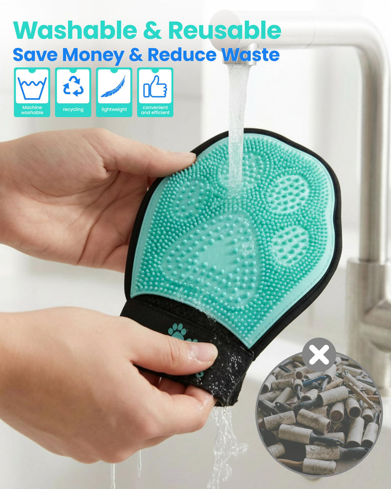Pet Hair Removal Glove for Dogs & Cats(2-Pack), 2-in-1 Double-Sided Pet Grooming Glove, Electrostatic Pet Hair Remover Glove for Clothes & Furniture + Silicone Brush for Deshedding Pets 2PCS - PawsPlanet Australia