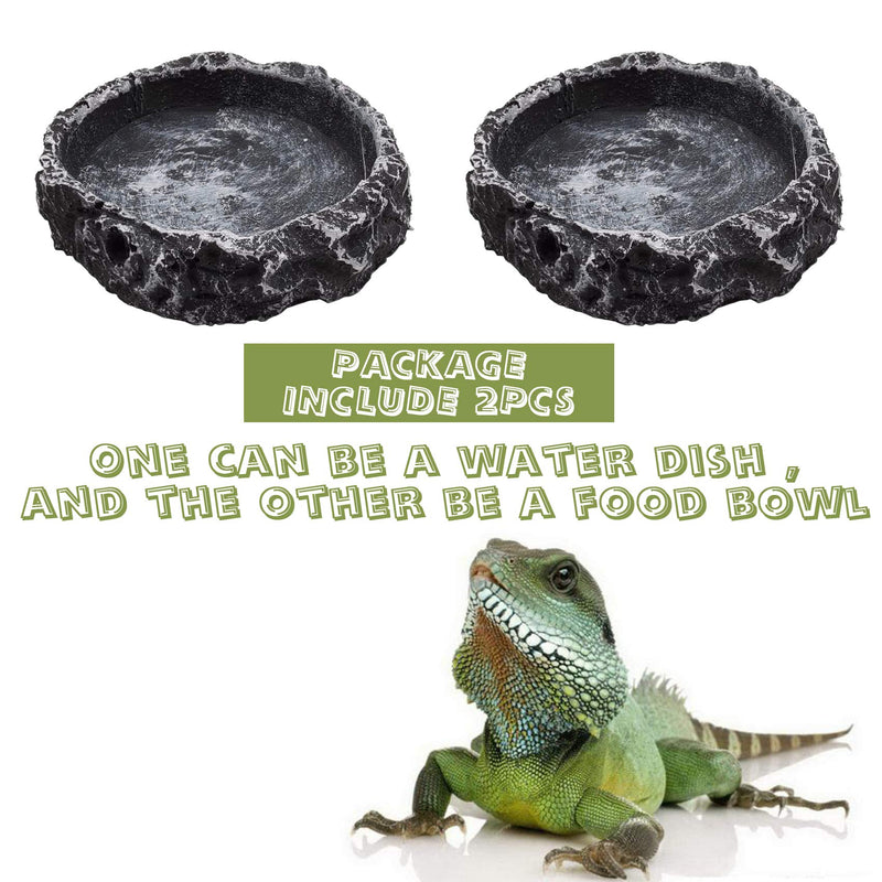 RONYOUNG 2PCS Reptile Water Bowls Reptile Feeder Food Dish with Tongs for Tortoise Lizard Bearded Dragon Frog Leopard Gecko Snake Chameleon