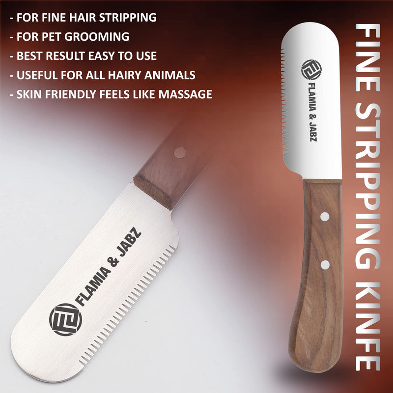 FLAMIA & JABZ Professional Stripping Knife kit (6 Pieces Set) for Dogs & Pets, Wooden Handle Grip with Stainless Steel Comb (Right Handed) (Rosewood) Multi-colored - PawsPlanet Australia