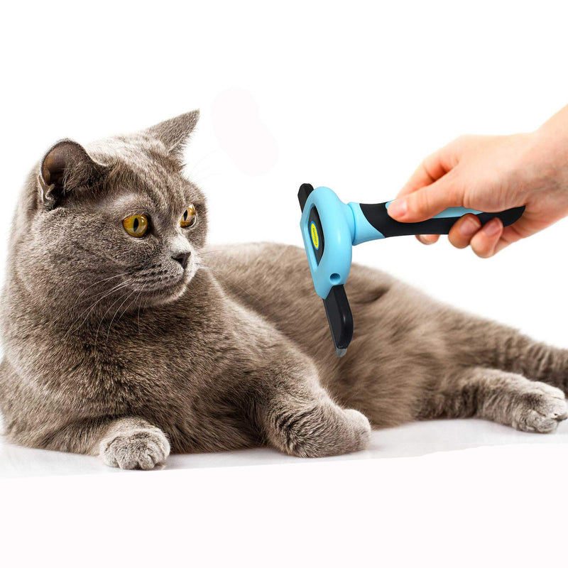 DakPets Pet Deshedding Tool | Professional Cat and Dog Brush for Shedding | Fur Deshedding Brush and Pet Hair Remover for Cats and Dogs | Stainless Steel Cat and Dog Shedding Brush for Pet Grooming Blue