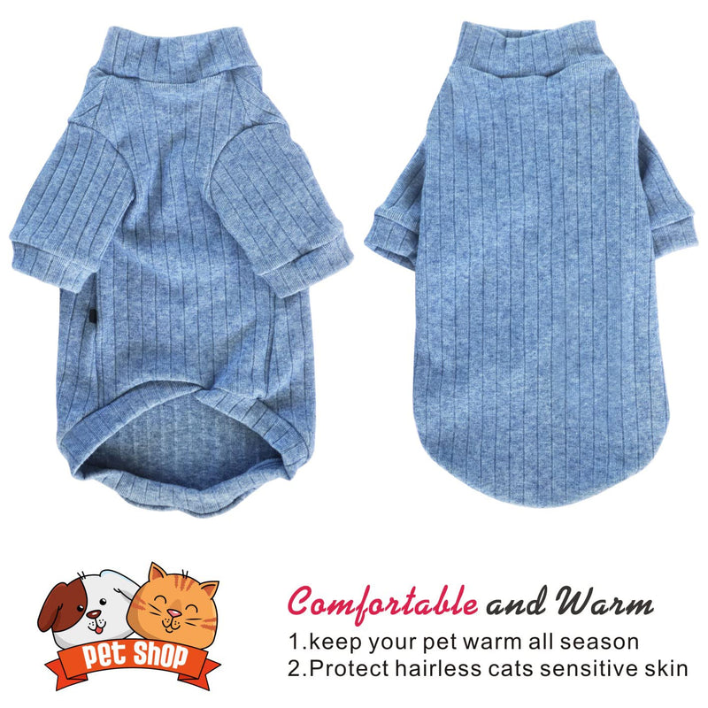 Idepet Sphynx Hairless Cats Sweater Shirt Kitten Soft Puppy Clothes Pullover Cute Cat Pajamas Jumpsuit Cotton Apparel Pet Winter Turtleneck for Cats and Teacup Chihuahua Small Dogs(Blue,L) Large Blue