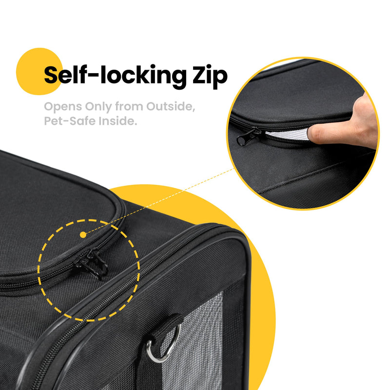 Cat Carrier Airline Approved, Soft-Sided Dog Carrier with Inner Safety Leash, Pet Transport Carrier for Small-Medium Cats Puppies up to 15 Lbs, Collapsible Travel Kitten Carrier Bag -BlackM Medium Black - PawsPlanet Australia