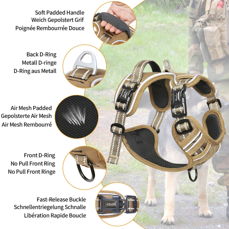 HEELE Dog Harness, No Pull Dog Harness Medium, Release on Neck, Front Back Clips Dog Vest Harness Reflective Adjustable Padded, Easy Control Handle for Outdoor Walking Training, Bronze, M M (Pack of 1) Solid Khaki - PawsPlanet Australia