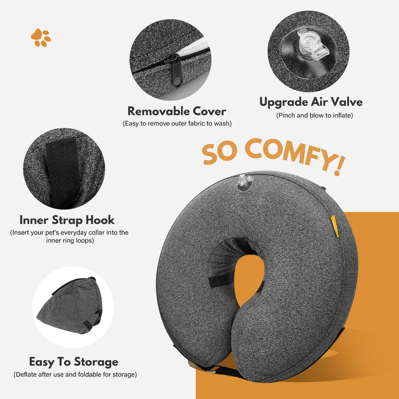 Dog Cones for Small Medium Large Dogs, Soft Cone for Dogs After Surgery Inflatable Dog Cone Alternative Recovery Donut Collar (Grey, XL-Neck:18"-24") XL-Neck:18"-24" Grey