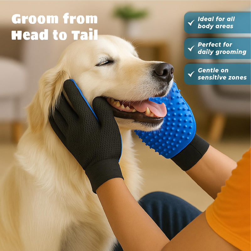 Cat & Dog Grooming Gloves for Shedding – Efficient Pet Grooming Gloves 2-in-1 Deshedding Brush & Massage Mitt | Perfect for Long and Short Hair (1 Pair) - PawsPlanet Australia