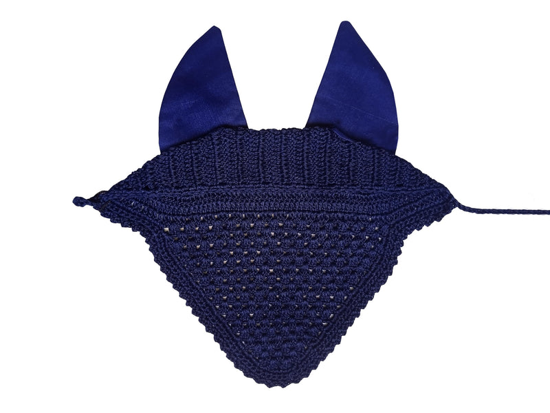 Equine Care Horse Fly Bonnet Full Size Blue – Breathable Cotton Crochet Ear Bonnet, Fly Veil & Ear Net for Horses with Noise Reducing Cotton Ears for Dressage, Hunter Jumper & English Riding