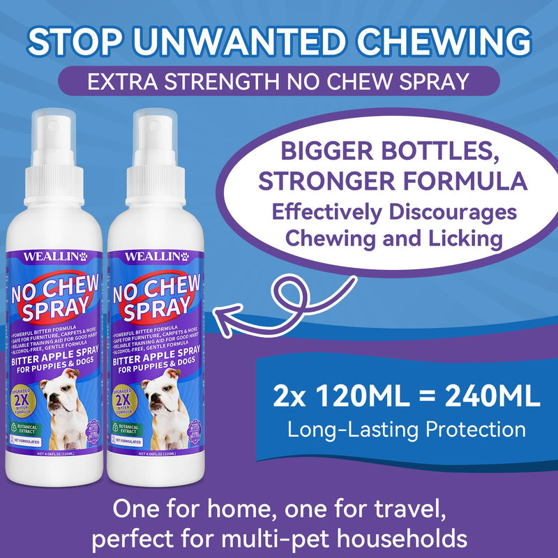 2 Pack No Chew Spray for Dogs, Bitter Apple Spray for Dogs Natural Training Aid for Dogs & Puppies, Stop from Chewing and Biting on Furniture, Shoes, Plants, Indoor & Outdoor Use, No Alcohol & Stain - PawsPlanet Australia