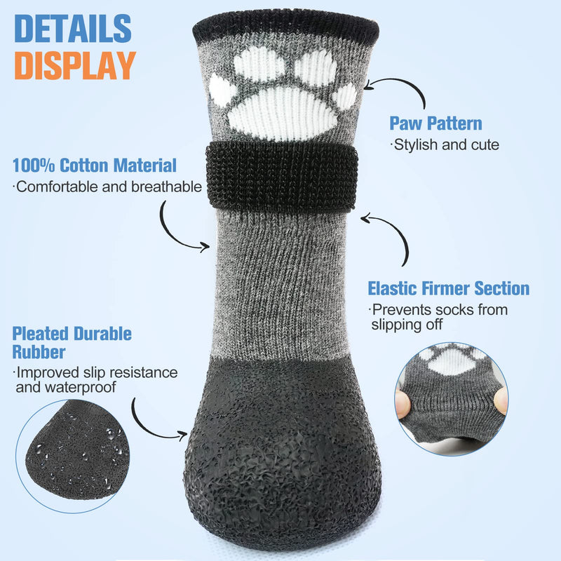 BEAUTYZOO Anti Slip Dog Socks Boots, Dog Shoes for Hot/Cold Pavement Snow Rain Days,Waterproof Grip Dog Booties Paw Protector for Hardwood Floor, Prevent Licking for Small Medium Large Senior Old Dogs Grey Small/Medium