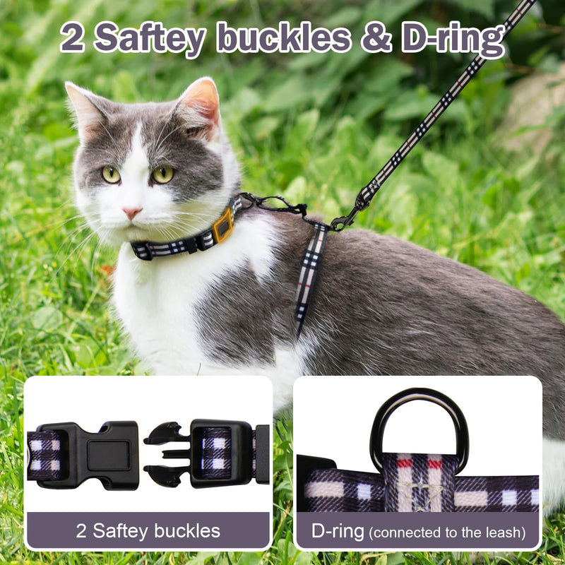 Hikiko Cat Harness and Leash Set Escape Proof Adjustable Walking Travel Soft Kitten Harness for Small Medium Large Cats (Khaki Plaid, M) Khaki Plaid - PawsPlanet Australia