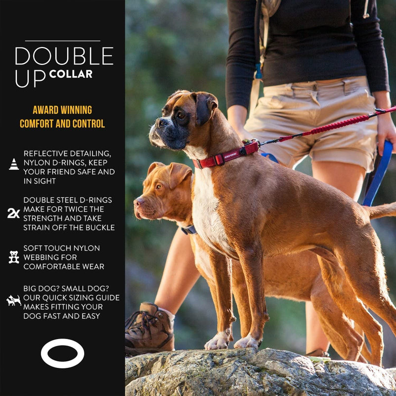 EzyDog Double Up Premium Nylon Dog Collar with Stitching - Double D-Rings for Superior Strength, Safety, and Comfortability - Non-Rusting and Includes an ID Attachment (Medium, Corduroy) m - PawsPlanet Australia