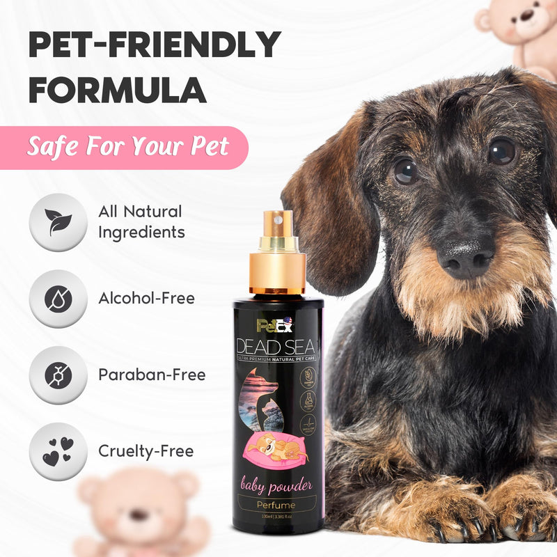 Petex Premium Pet Perfume | Ultra Premium Pet Care with Dead Sea Minerals | Dog Perfume Long Lasting Spray | Natural Pet Cologne - Suitable for Dogs and Cats (Baby Powder) Baby Powder