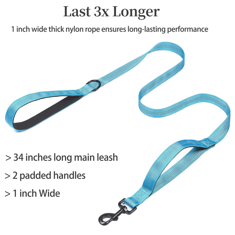 iYoShop Double Dog Leash with Three Extra Traffic Handles, 360 Swivel No Tangle Dual Dog Walking Leash, Comfortable Shock Absorbing Reflective Bungee for Two Dogs(15-120 lbs, Blue) Weight (15~120 lbs.)
