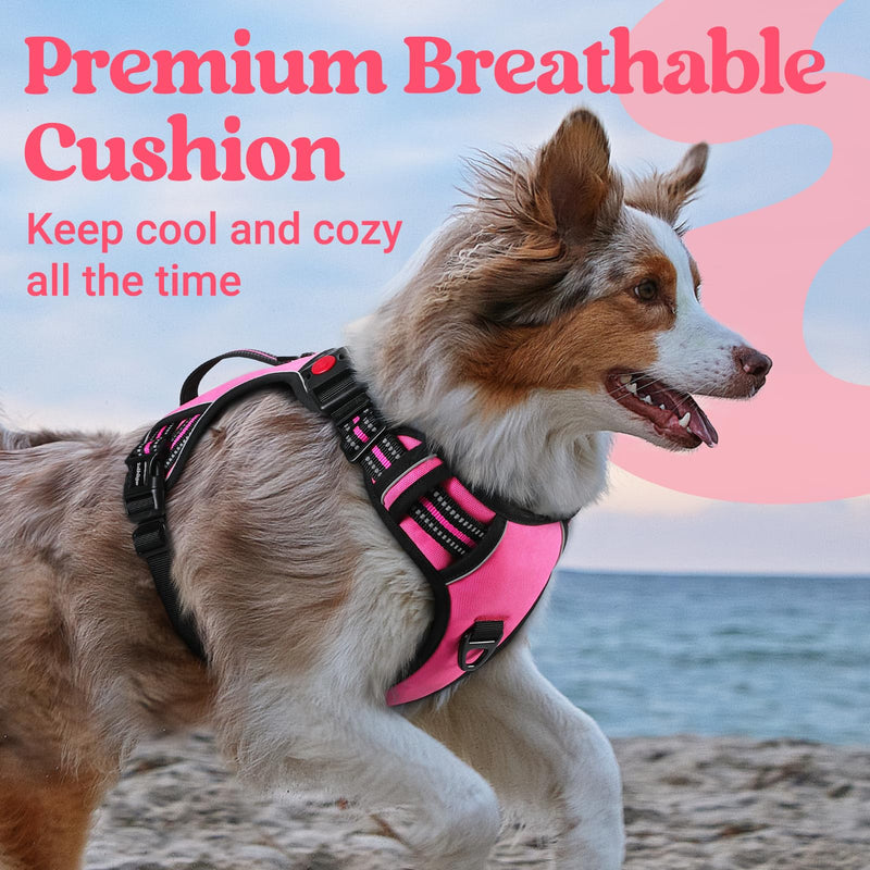 rabbitgoo Dog Harness for Large Dogs, No Pull Pet Harness with Soft Padded Handle, Adjustable Reflective Vest with 3 Buckles, Easy Walking Harness with 2 Leash Clips, Pink, L - PawsPlanet Australia