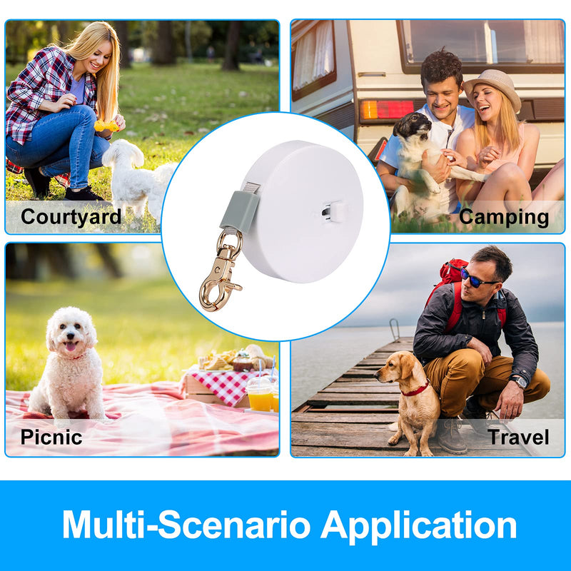Retractable Dog Leash for Small Dogs Cats up to 11lbs with 6.5ft Anti-Pull Strong Nylon Tape, Hands Free, Mini and Portable Walking Leash with Wrist Strap, One-Hand Brake, White Round - PawsPlanet Australia