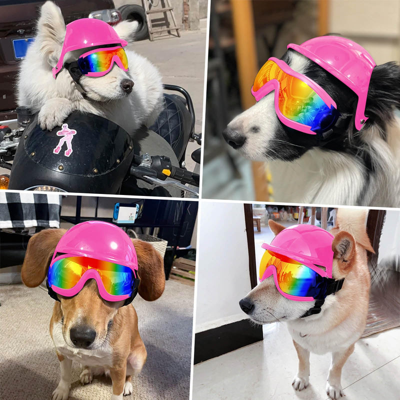 Dog Goggles and Helmet Set - Anti-dust UV Protection Sunglasses, Durable Motorcycle Helmet With Ear Hole, Adjustable Pet Glasses for Medium to Large Dogs - Pink - PawsPlanet Australia
