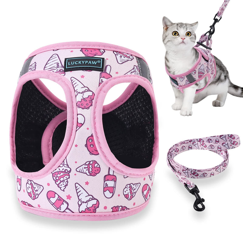 Cat Harness and Leash Set for Walking, Escape Proof Cat Harness for Small Medium Large Kitten Cat and Puppy, Pattern Vest Harness with Adjustable Strap for Traveling, Adventure(Ice Cream, 10-12") S(Chest:10-12") Ice Cream