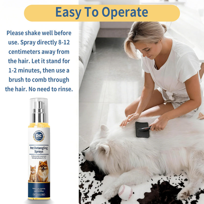 Dog Detangler Spray, Gently Detangle Knots, Care and Nourish Coat, Reduce Hair Pulling, Reduce Static Electricity, Keep Fresh (80ml) - PawsPlanet Australia
