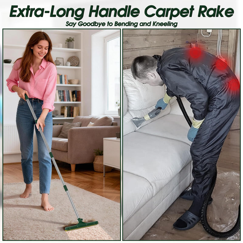 Carpet Rake for Pet Hair Removal, 60’’ Dual-Side Pet Hair Removal Tool with Adjustable Handle, 3 in 1 Reusable Lint Remover Dog Cat Fur Remover Broom for Rugs, Mats, Beds, Stairs, Couch