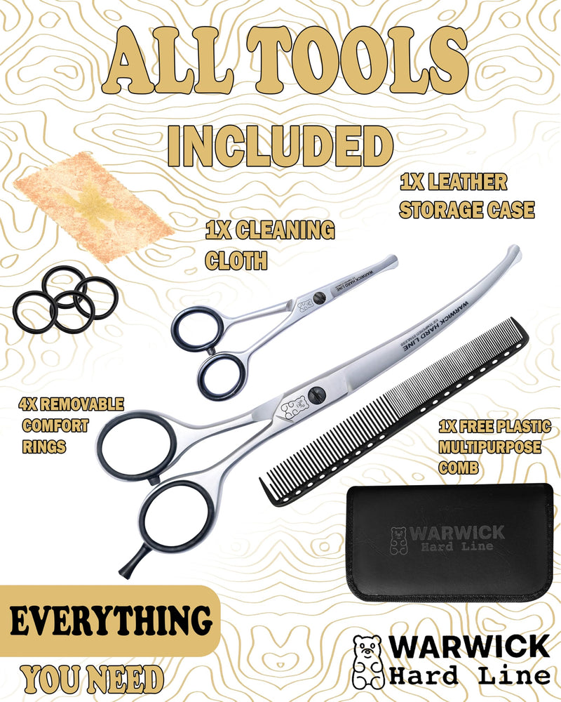 Dog Grooming Curved Scissors 6.5 Inches & Straight 4.5, Pet Grooming Scissors kit for Dogs,Cats,Rabbit & All Pets, Stainless Steel Curved Shears with safty Round tip, Perfect for Home Safe to use. - PawsPlanet Australia