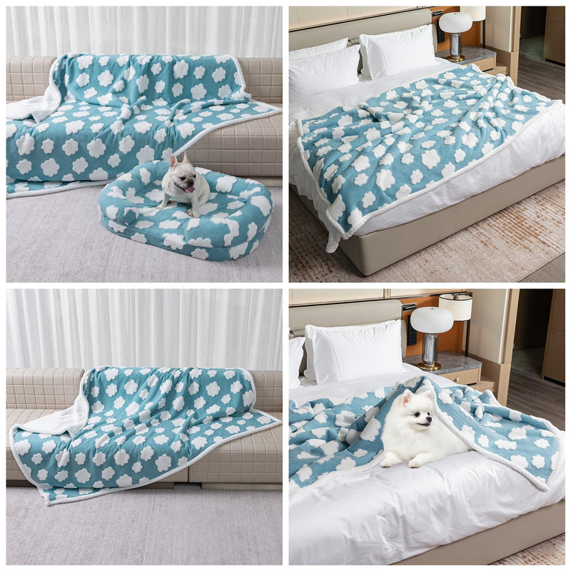 Waterproof Pet Blanket,Dog Blue Dog Blankets for Bed Covers Couch Sofa Stylish Jacquard Pets Throw Blankets for Puppy Cats Washable Reversible Furniture Protection Covers (Blue Cloud,M) Blue Cloud M-100*145cm(40*57in) - PawsPlanet Australia