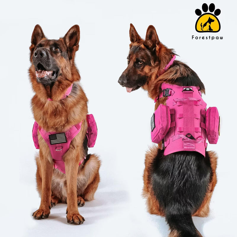 Forestpaw Pink Tactical Dog Harness for Large Dogs,Tactical Dog Collar with Bungee Leash Set,No Pull Military Dog Harness for Walking Training,Adjustable for Medium Large Dogs,Chest 21.5-45" L:Chest 21.5-45",Fit 28-140lbs Hot Pink - PawsPlanet Australia