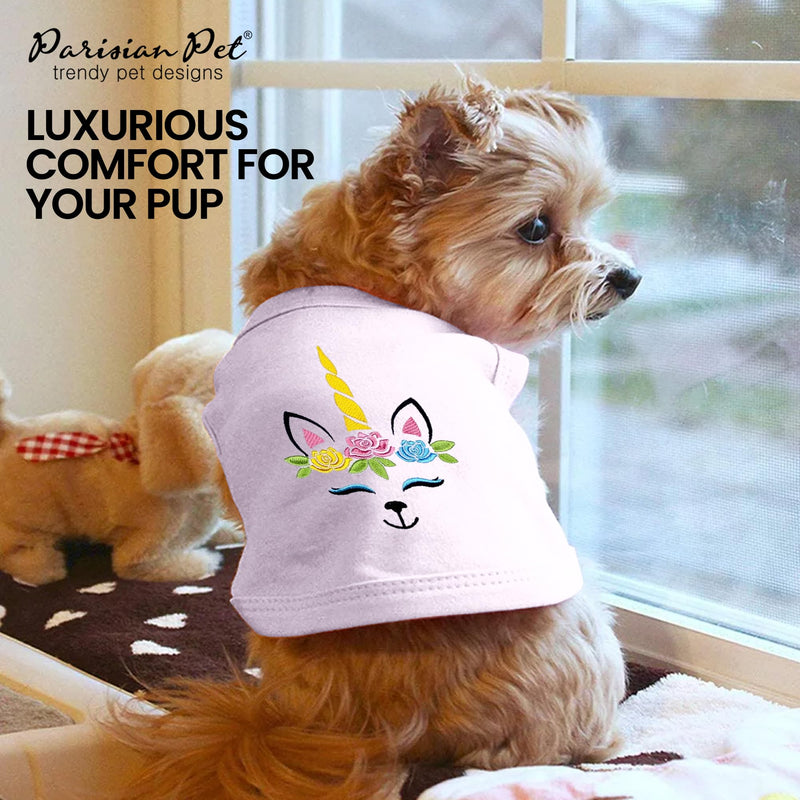 Parisian Pet Dog Tshirt - Embroidered Unicorn Girl Pet Vest - 100% Cotton, Lightweight Dog Clothes, Female Tank Top - Sleeveless Pink Tee Shirts for Large Dogs - 2XL - PawsPlanet Australia
