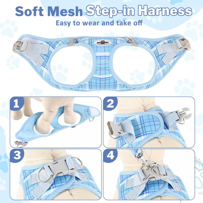 Gyuzh No Pull Dog Harness - 3-in-1 Step in Harness Collar Leash Set for Small Dog Walking & Training, Easy Walk Style, Lightweight Plaid Vest (Blue, M) Blue - PawsPlanet Australia