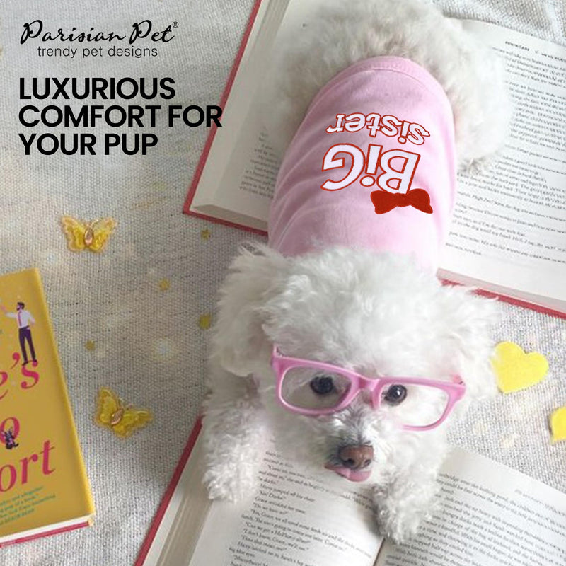 Parisian Pet Cat and Dog T-Shirt with Embroidered ' Big Sister ' - Breathable Big Sister Shirt - Sleeveless Pet Vest - Machine Washable Pink Shirts for Large Dogs, 2XL - PawsPlanet Australia
