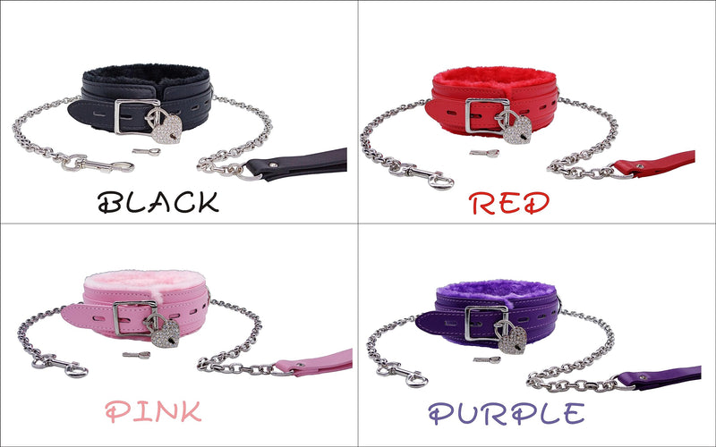 AWISZZZ Pets Dog and Cat Gothic Leather Collar Tie Long Lead Chain Strong Durable with Love Lock and Collar Necklace Neck Size Adjustable Collar for Women Pets - Pink