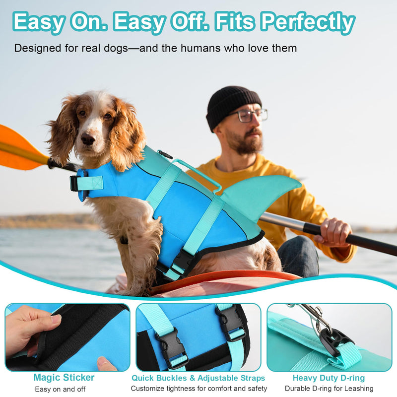 Dogcheer Dog Life Jacket, Cute Shark Dog Life Vest for Swimming Boating with Superior Buoyancy and Rescue Handle, Adjustable Puppy Floating Swim Vest for Small Medium Large Dogs - Pool Blue, L - PawsPlanet Australia